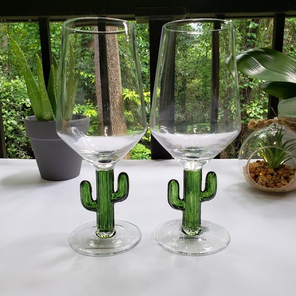 Other - Zodax Cabo Cactus Wine Glasses Set of Two Green